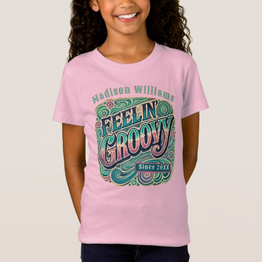 Feelin' Groovy Retro 70s Personalize Pink T-shirt (Voorkant)