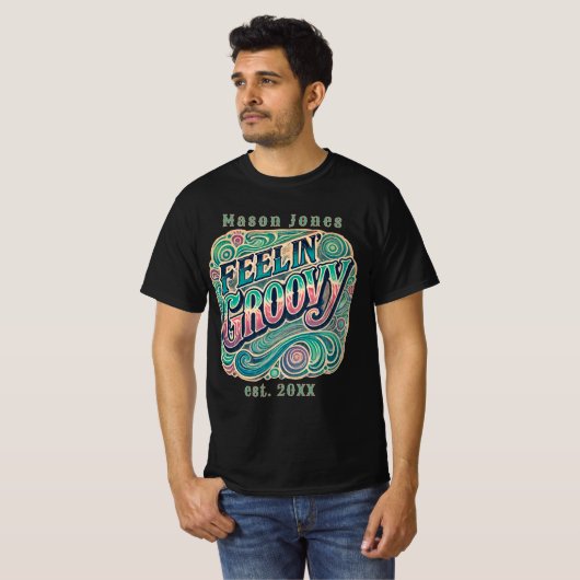 Feelin' Groovy Retro 70s Psychedelic T-shirt (Voorkant volledig)