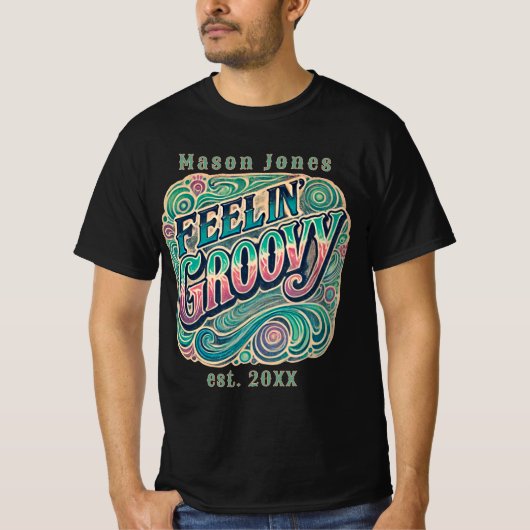 Feelin' Groovy Retro 70s Psychedelic T-shirt (Voorkant)