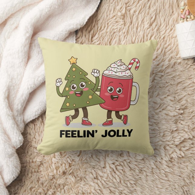 Feelin Jolly Christmas Tree Koffie Liefhebber Wint Kussen (Deken)