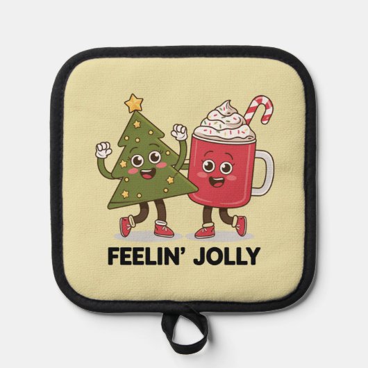 Feelin Jolly Christmas Tree Koffie Liefhebber Wint Pannenlap (Voorkant)