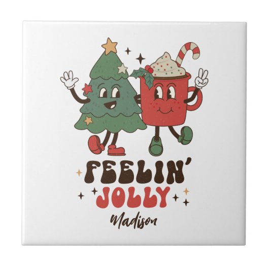 Feelin' Jolly Feestdagen met kerstmis Tegeltje (Voorkant)