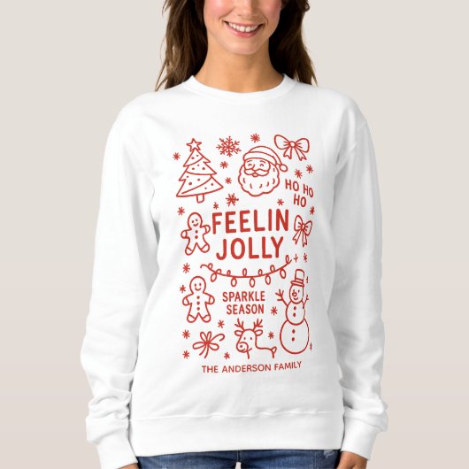 Feelin Jolly | Hand getrokken kerst Doodles Trui (Voorkant)