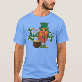 Feelin' Lucky Retro St Patrick Red Hair Gnome Gold T-shirt