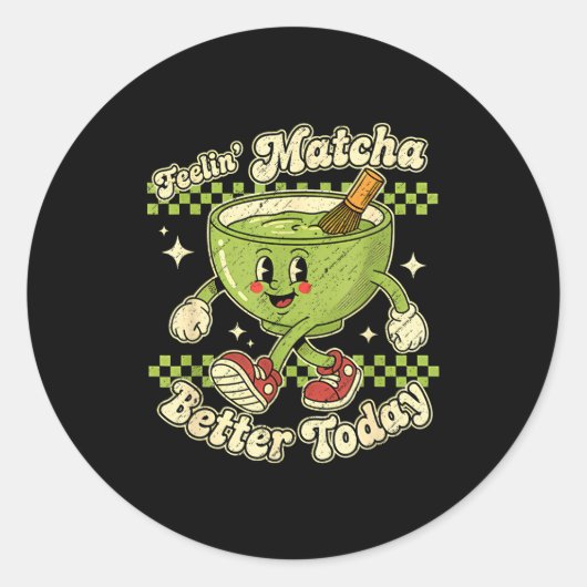 Feelin’ Matcha Better Today Kawaii Cute Boba Bubbl Ronde Sticker (Voorkant)