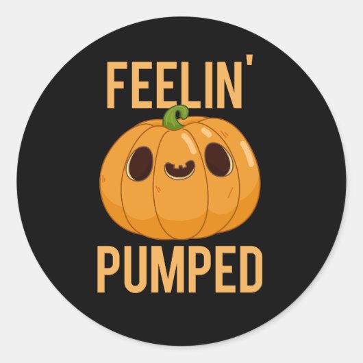 Feelin Pumped Funny Pumpkin Pun Dark BG Ronde Sticker (Voorkant)