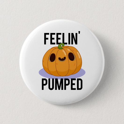Feelin Pumped Funny Pumpkin Pun Ronde Button 5,7 Cm (Voorkant)