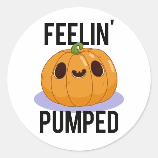 Feelin Pumped Funny Pumpkin Pun Ronde Sticker (Voorkant)