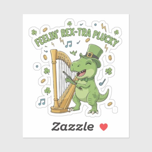 Feelin' Rex-tra Plucky Funny St. Patrick's Day Sticker (Vel)