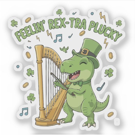 Feelin' Rex-tra Plucky Funny St. Patrick's Day Sticker (Voorkant)