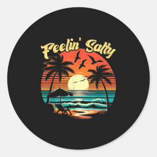 Feelin Salty Beach Zomervakantie  70s Ret Ronde Sticker