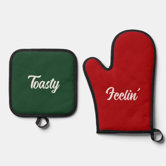 Feelin' Toasty Grappig Kerstcadeau Rood Groen Ovenwant & Pannenlap Set (Voorkant)