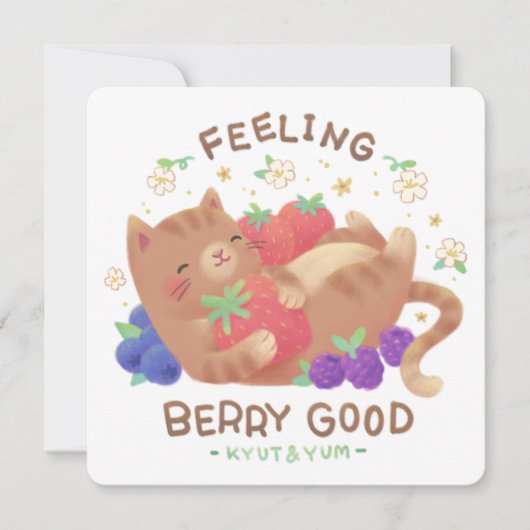 Feeling Berry Good: Cute Cat with Berries Kaart (Voorkant)