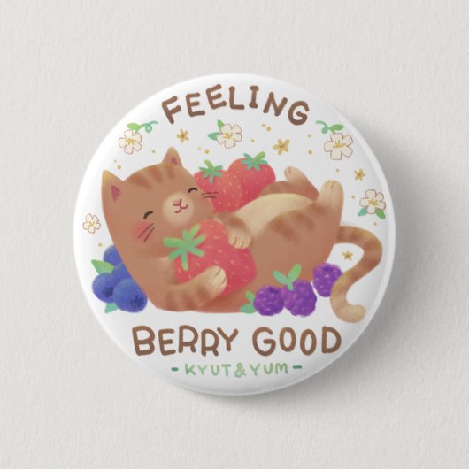 Feeling Berry Good: Cute Cat with Berries Ronde Button 5,7 Cm (Voorkant)