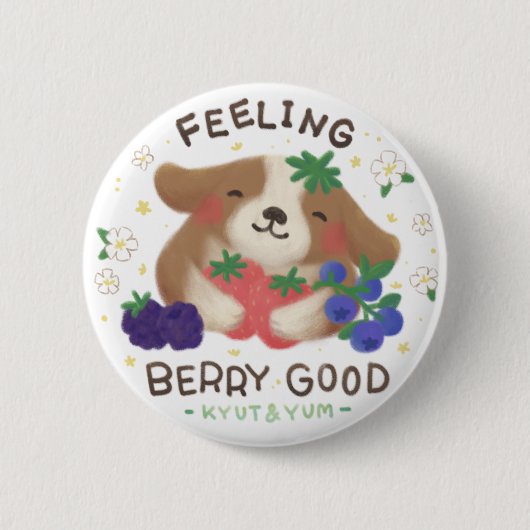 Feeling Berry Good: Cute Dog with Berries Ronde Button 5,7 Cm (Voorkant)