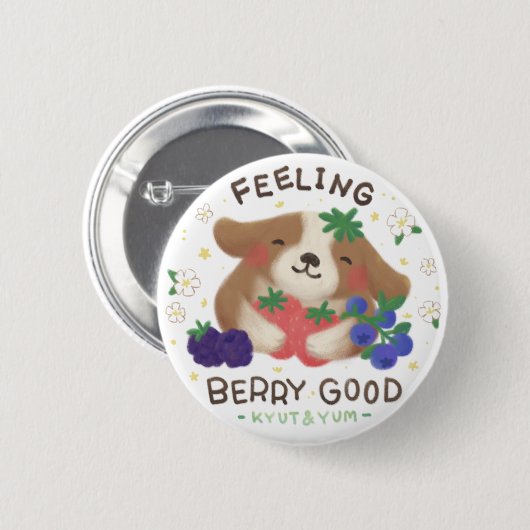 Feeling Berry Good: Cute Dog with Berries Ronde Button 5,7 Cm (Voorkant /achterkant)