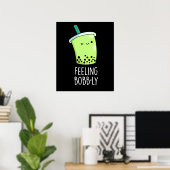 Feeling Bobb-ly Funny Boba Tea Pun Dark BG Poster (Thuiskantoor)