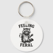 Feeling Feral Raccoon Drink Coffee Funny Trash Pan Sleutelhanger (Voorkant)