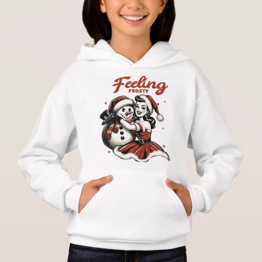 Feeling Frosty Hoodie - Retro Girl & Snowman Chris (Voorkant)