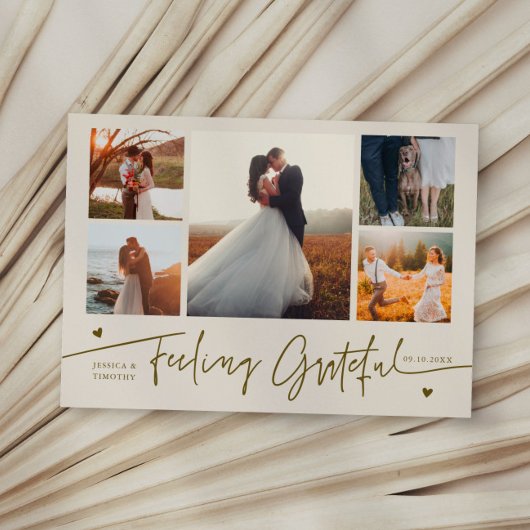 Feeling Grateful Cream Wedding Multi Photo Bedankkaart
