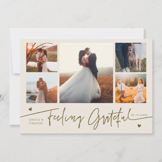 Feeling Grateful Cream Wedding Multi Photo Bedankkaart (Voorkant)
