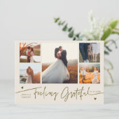 Feeling Grateful Cream Wedding Multi Photo Bedankkaart (Staand voorkant)