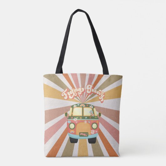 Feeling Groovy Retro Hippie Van Sunburst 60-70 Tote Bag (Achterkant)