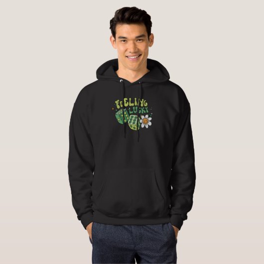 Feeling Lucky Dice Retro Groovy St Patrick's Day W Hoodie (Voorkant volledig)