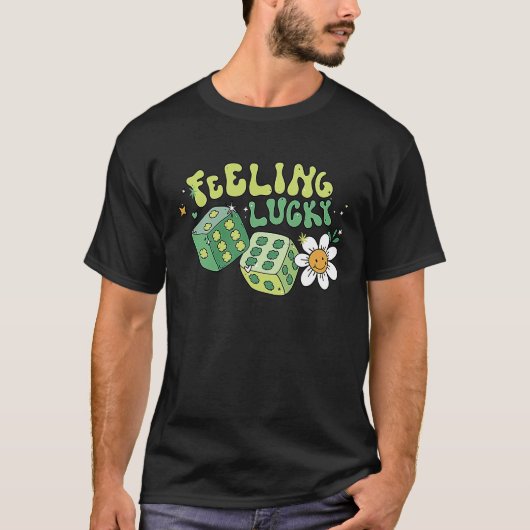 Feeling Lucky Dice Retro Groovy St Patrick's Day W T-shirt (Voorkant)