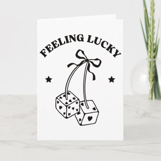 Feeling Lucky Retro Dice Valentine Cute Hearts Rib Kaart (Voorkant)