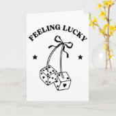 Feeling Lucky Retro Dice Valentine Cute Hearts Rib Kaart (Gele Bloem)