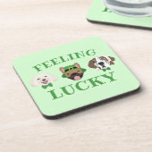 Feeling Lucky St Patricks Dag Hond Gezichten Bier Onderzetter (Linkerzijde)