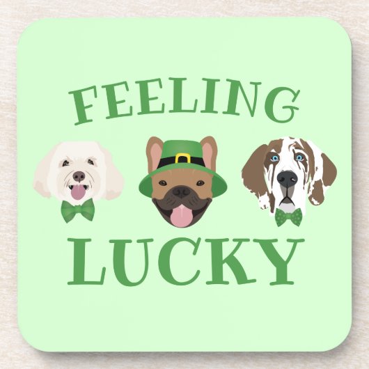 Feeling Lucky St Patricks Dag Hond Gezichten Bier Onderzetter (Voorkant)