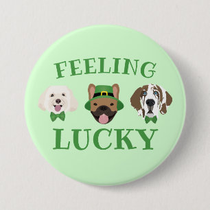 Feeling Lucky St Patricks Dag Hond Gezichten Ronde Button 7,6 Cm