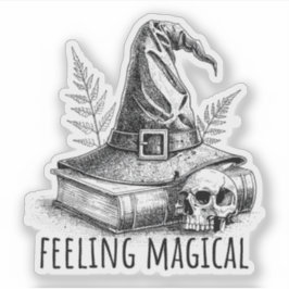 Feeling Magical Witches Spell Book and Skull Sticker