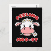 Feeling Moo-dy | Cute Cartoon Koe Quote Briefkaart (Voorkant / Achterkant)