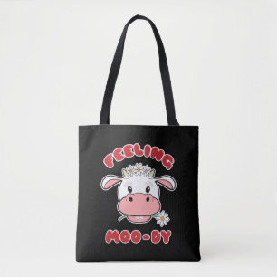 Feeling Moo-dy Cute Cartoon Koe Quote Canvas tas