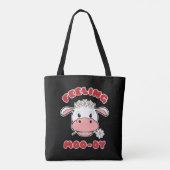Feeling Moo-dy | Cute Cartoon Koe Quote Canvas tas (Achterkant)