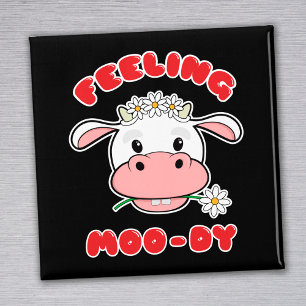 Feeling Moo-dy   Kute Cartoon Cow Quote Magnet