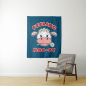 Feeling Moo-dy | Kute Cartoon Koe Citaat Tapestry Wandkleed (In situ)