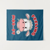 Feeling Moo-dy | Kute Cartoon Koe Citaat Tapestry Wandkleed (Voorkant (horizontaal))