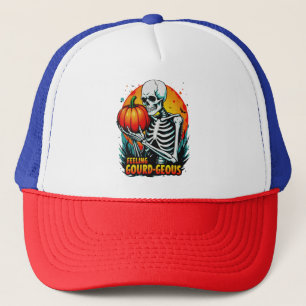 'Feeling pompoen-geous' Skeleton Hand Halloween T- Trucker Pet