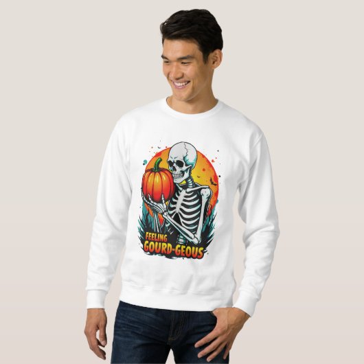 'Feeling pompoen-geous' Skeleton Hand Halloween T- Trui (Voorkant volledig)