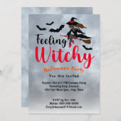 Feeling Witchy Bats Moon Gray Sky Halloween Party Kaart (Voorkant / Achterkant)