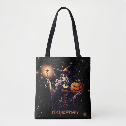 Feeling Witchy - Pompoen, toverstaf, sterren Tote Bag (Voorkant)