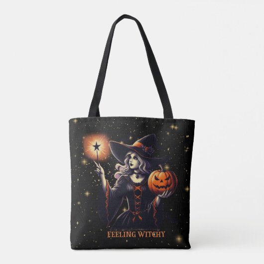 Feeling Witchy - Pompoen, toverstaf, sterren Tote Bag (Achterkant)