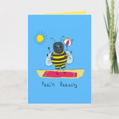 Feel'n Beeachy - Funny Bee Beach Greeting Card Kaart (Voorkant)