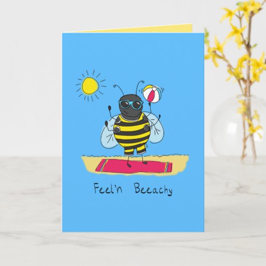 Feel'n Beeachy - Funny Bee Beach Greeting Card Kaart (Gele Bloem)