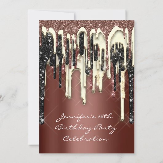 Feest 16e Brown Brown Glitter Drips Kaart (Voorkant)