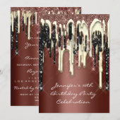 Feest 16e Brown Brown Glitter Drips Kaart (Voorkant / Achterkant)